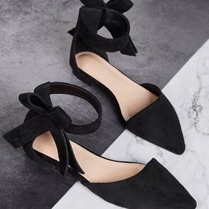 New SHEIN bow decor point toe suede flats